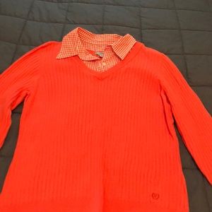 Sweater top with built in shirt collar